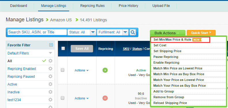 repricing manage listings