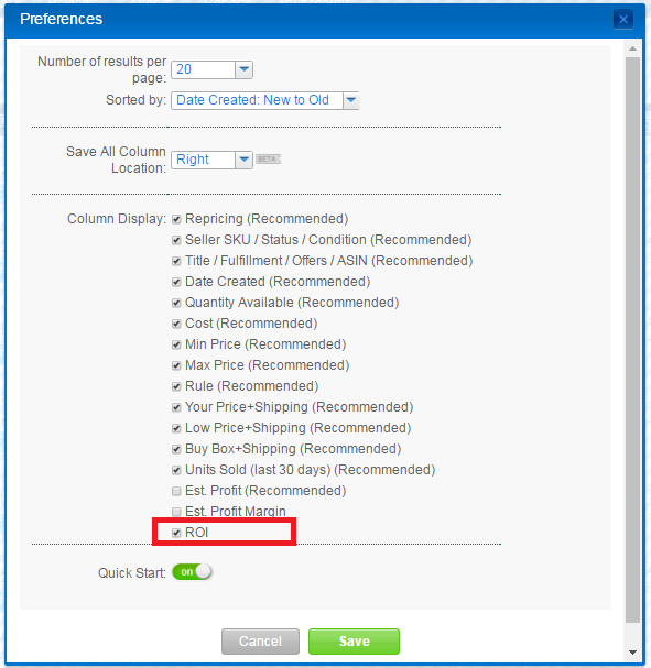 new column selector of BQool repricer